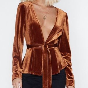 Nasty Gal Touch Velvet Wrap Top